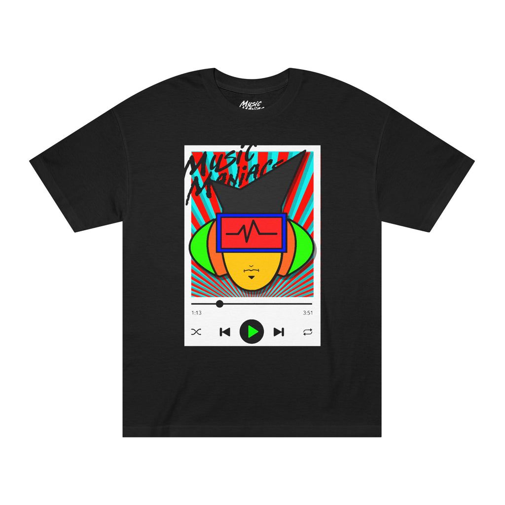 Press PLAY! Mann | Music Maniacs | White Graphic T-shirt | Music Player Design Apparel
