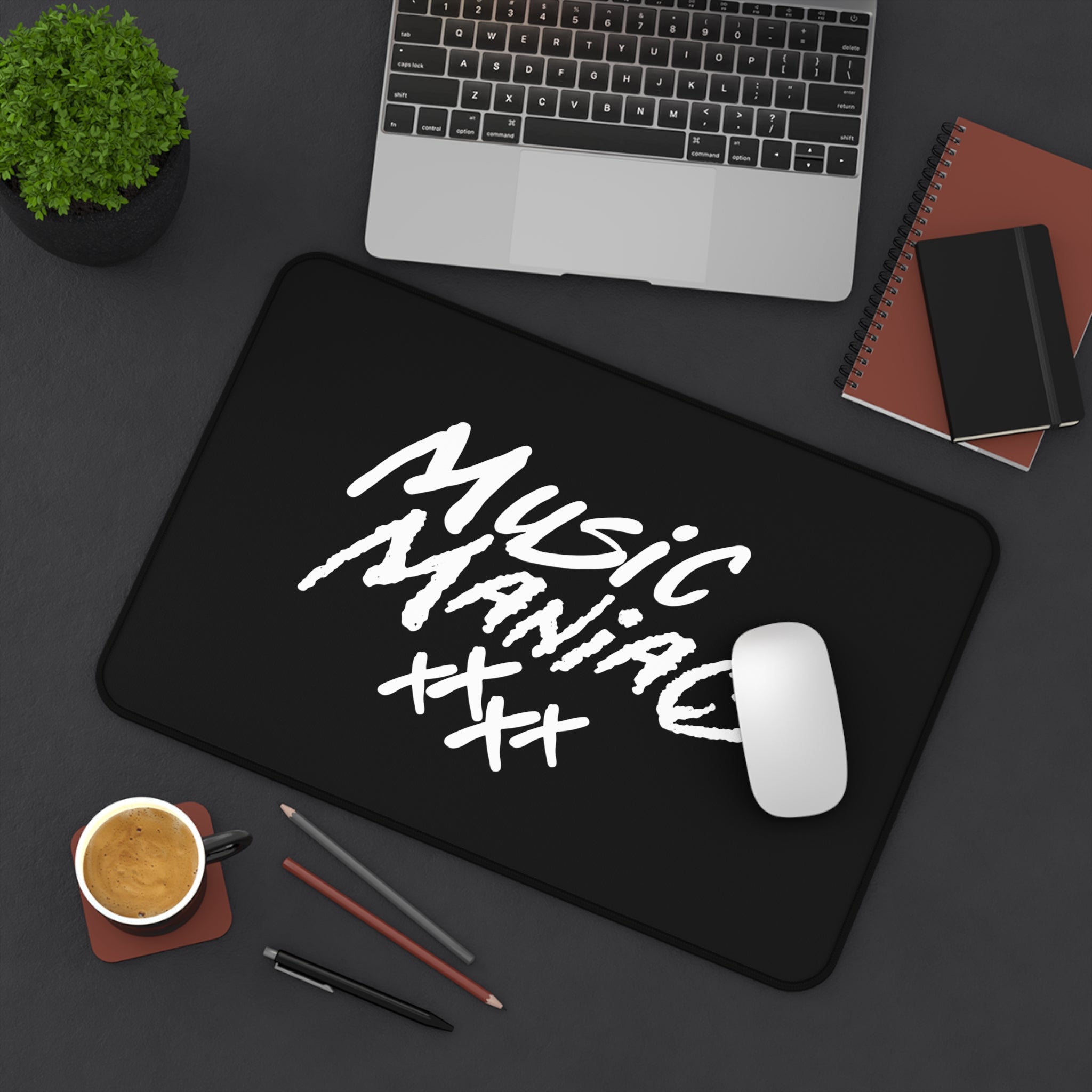 Stacked White Logo | Music Maniacs | Gaming Desk Mat/Mousepad | Music Lifestyle Culture Streetwear