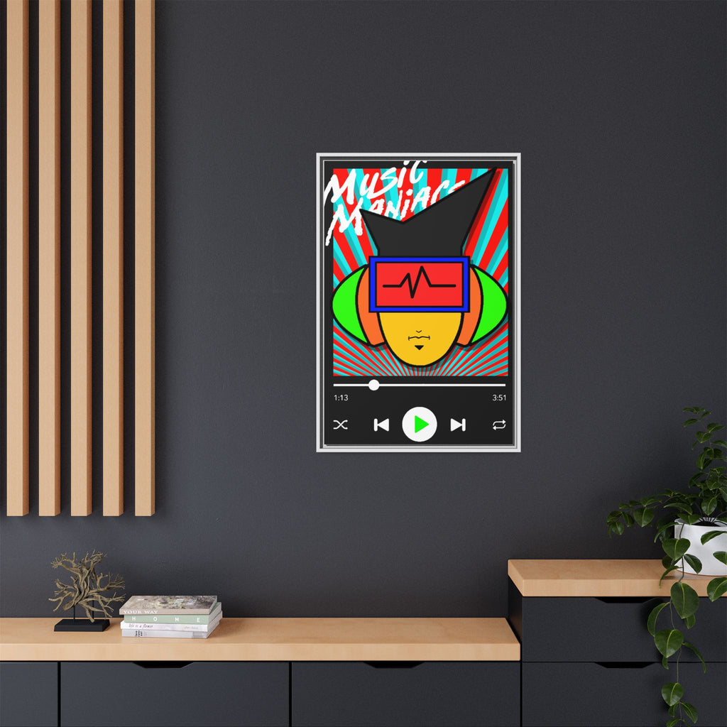 Press PLAY! Mann | Music Maniacs | Matte Framed Canvas | Pop Art Music Player Wall Art