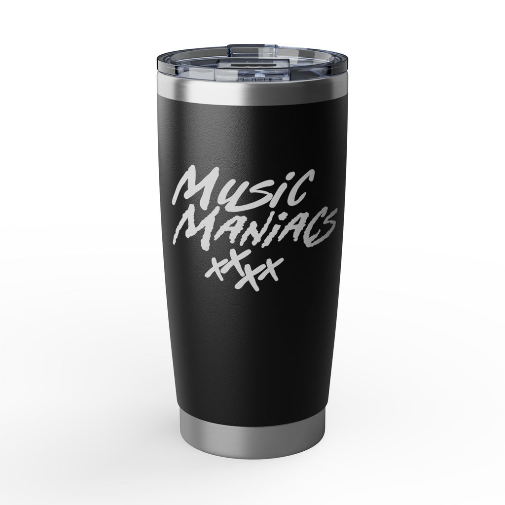 Stacked White Logo Black 20oz Tumbler — Insulated Travel Cup