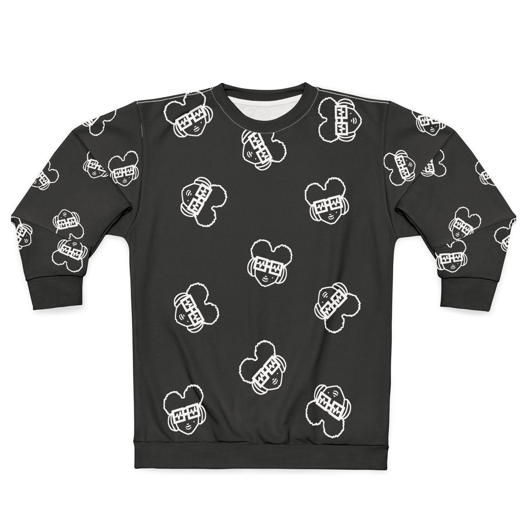 It's Prinzazz Faces All-Over Print Black Crewneck Sweatshirt