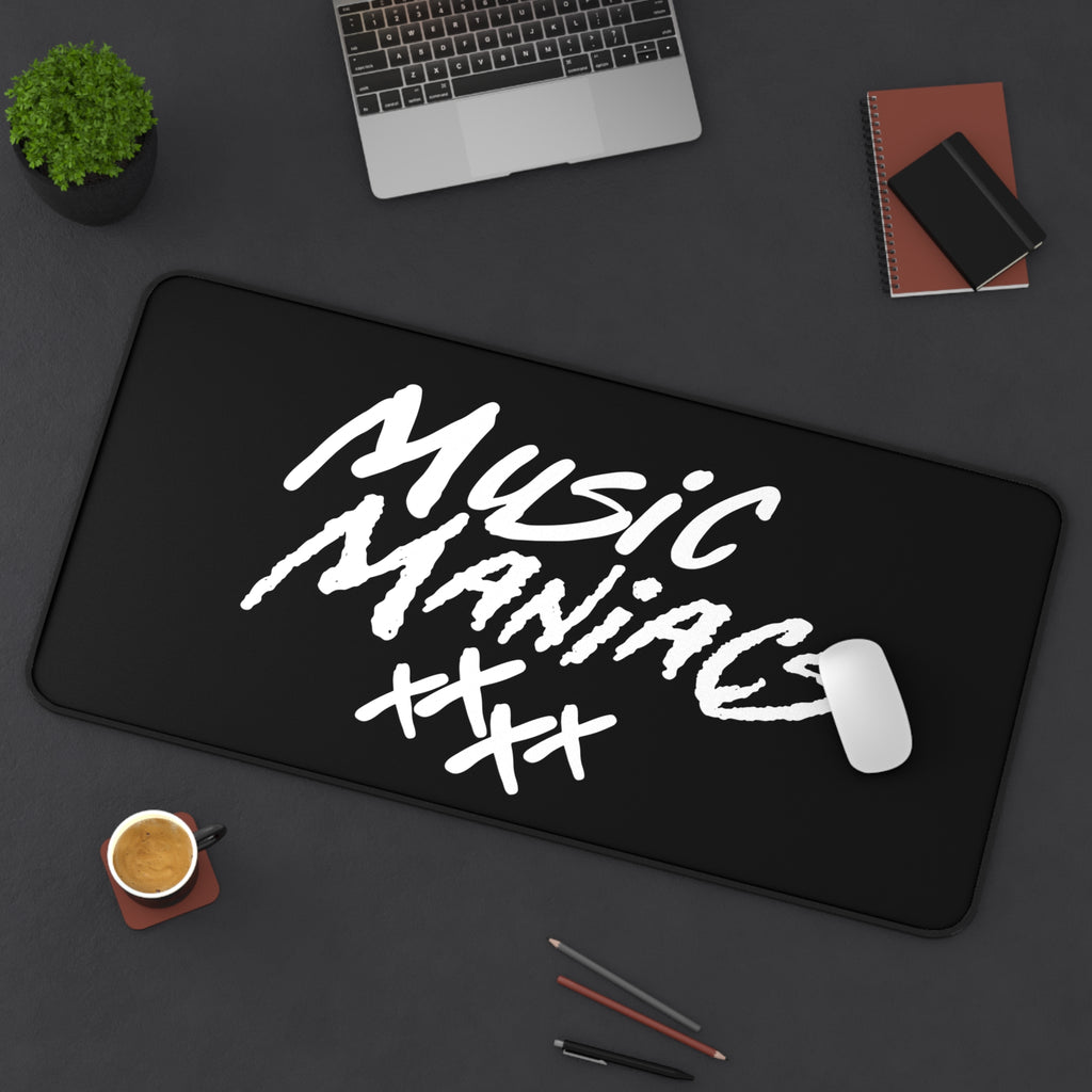 Stacked White Logo | Music Maniacs | Gaming Desk Mat/Mousepad | Music Lifestyle Culture Streetwear