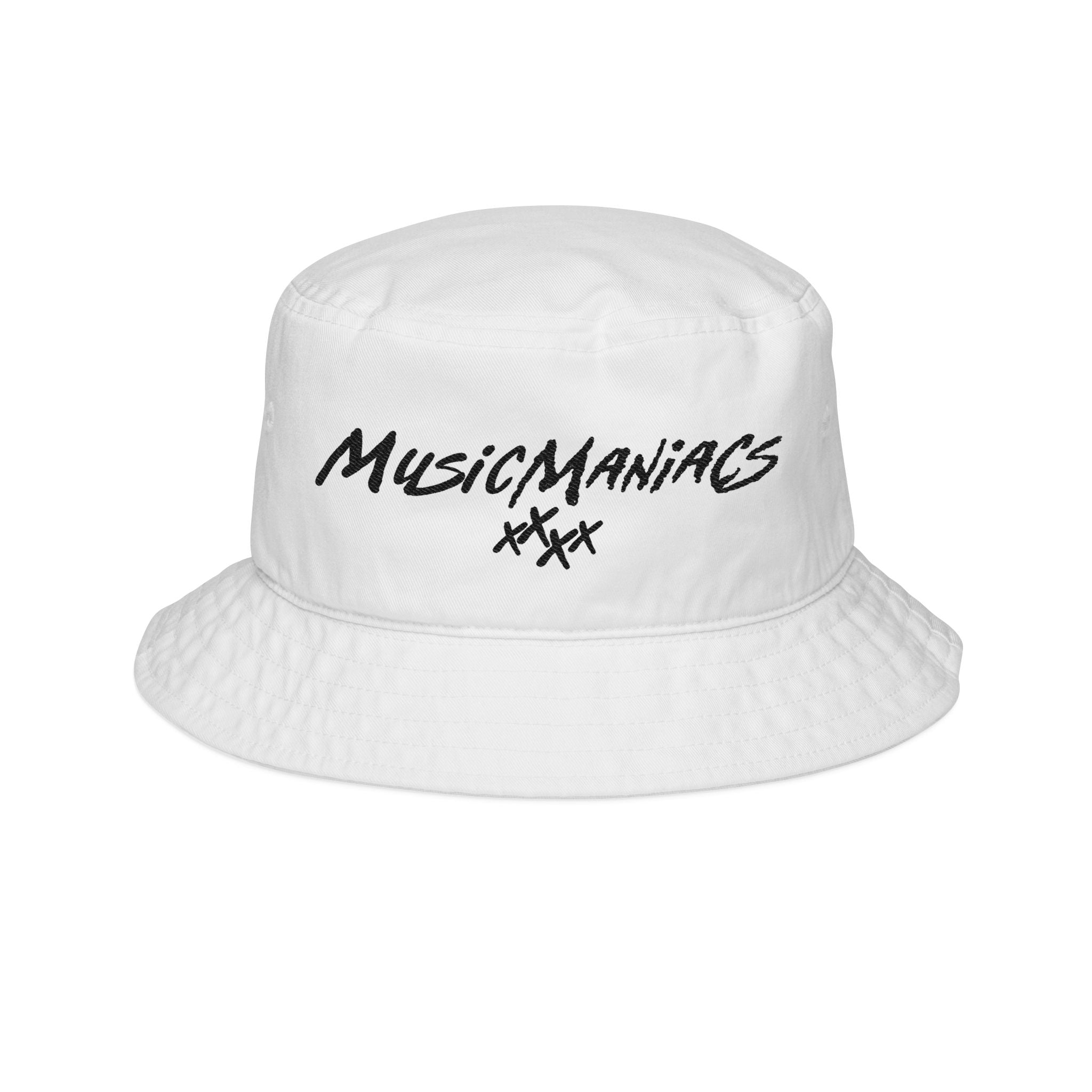 Long Stacked Logo Embroidered Logo White Bucket Hat