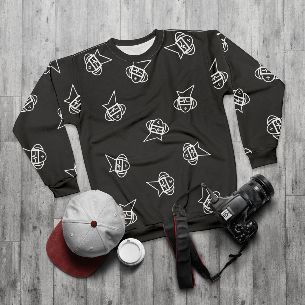 It's Mann Mann Faces All-Over Print Black Crewneck Sweatshirt
