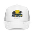 All Aboard MMX Tour Bus | Music Maniacs | White Foam Trucker Hat | Retro Tour Bus Lifestyle