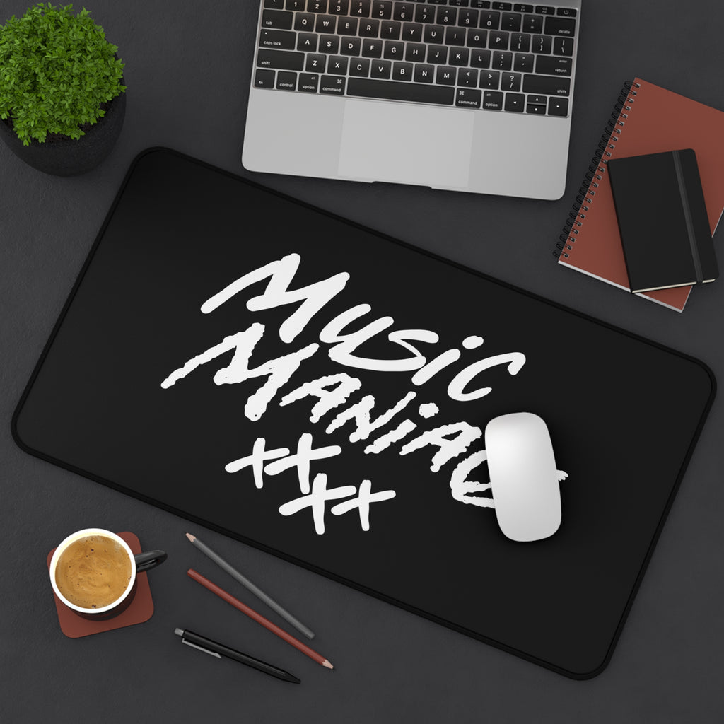 Stacked White Logo | Music Maniacs | Gaming Desk Mat/Mousepad | Music Lifestyle Culture Streetwear