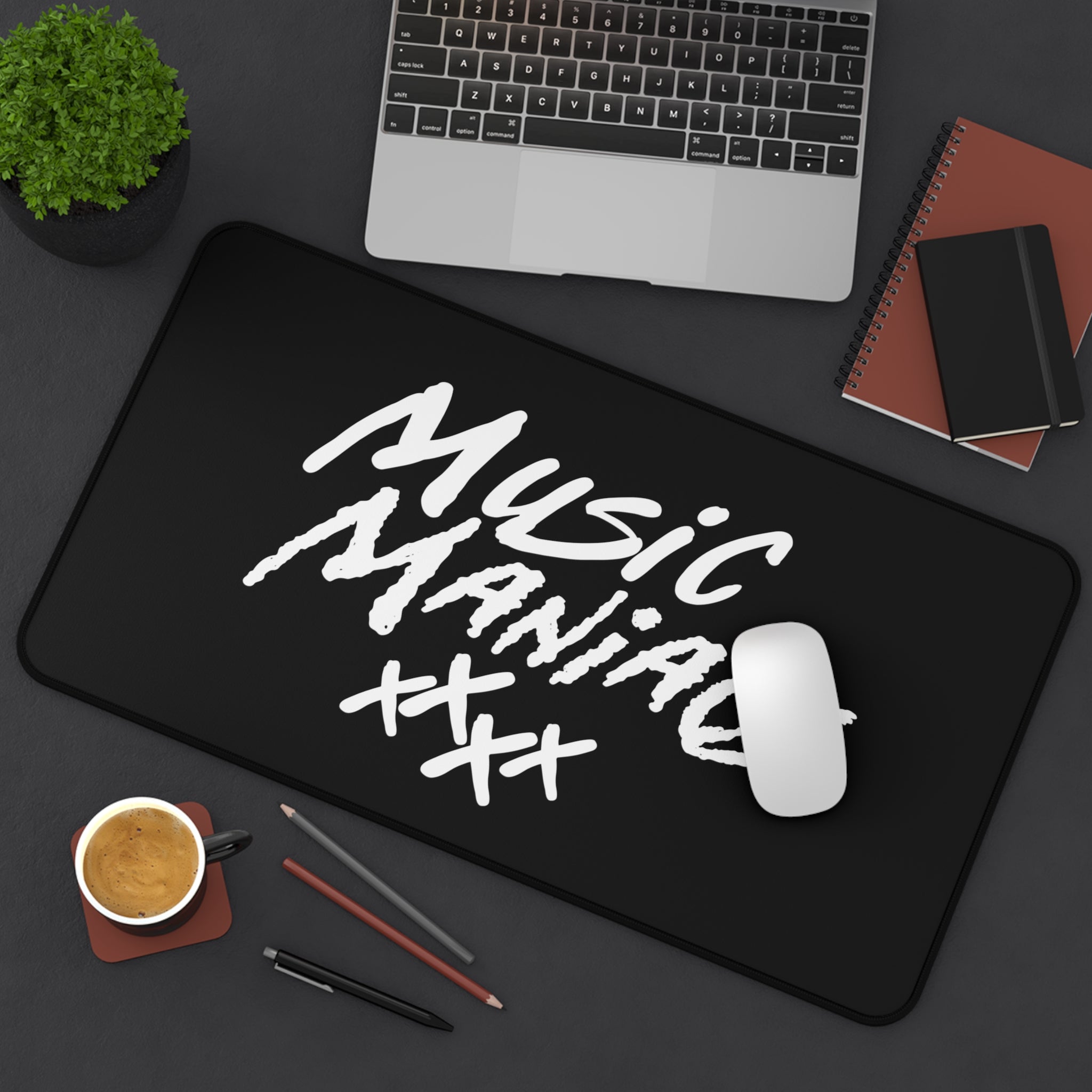 Stacked White Logo | Music Maniacs | Gaming Desk Mat/Mousepad | Music Lifestyle Culture Streetwear