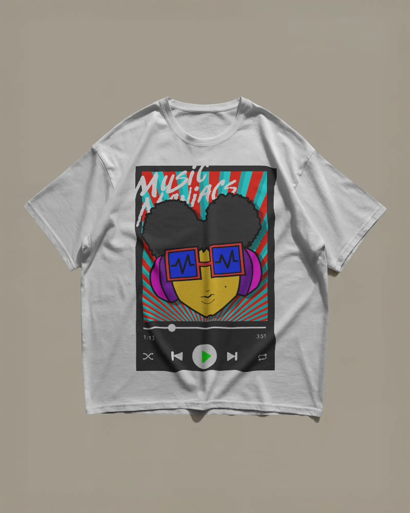 Press PLAY! Prinzazz | Music Maniacs | Graphic White T-shirt | Music Player Design Apparel