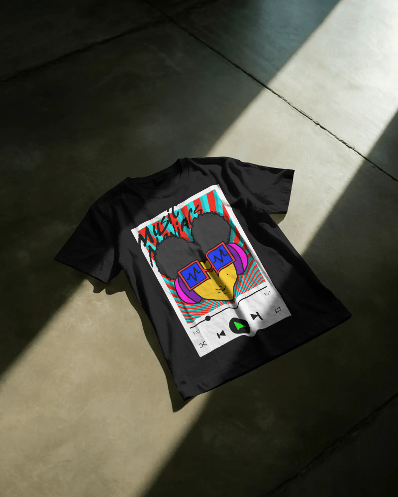 Press PLAY! Prinzazz | Music Maniacs | White Graphic T-shirt | Music Player Design Apparel