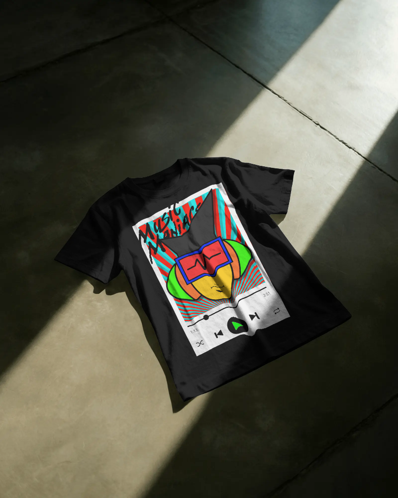 Press PLAY! Mann | Music Maniacs | White Graphic T-shirt | Music Player Design Apparel
