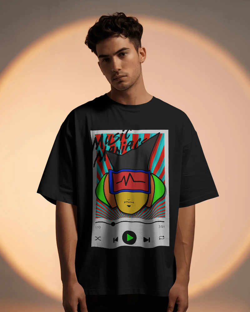 Press PLAY! Mann | Music Maniacs | White Graphic T-shirt | Music Player Design Apparel