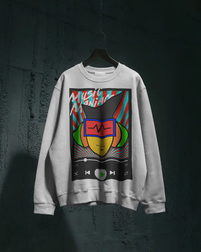 Press PLAY! Mann Graphic White Crewneck Sweatshirt