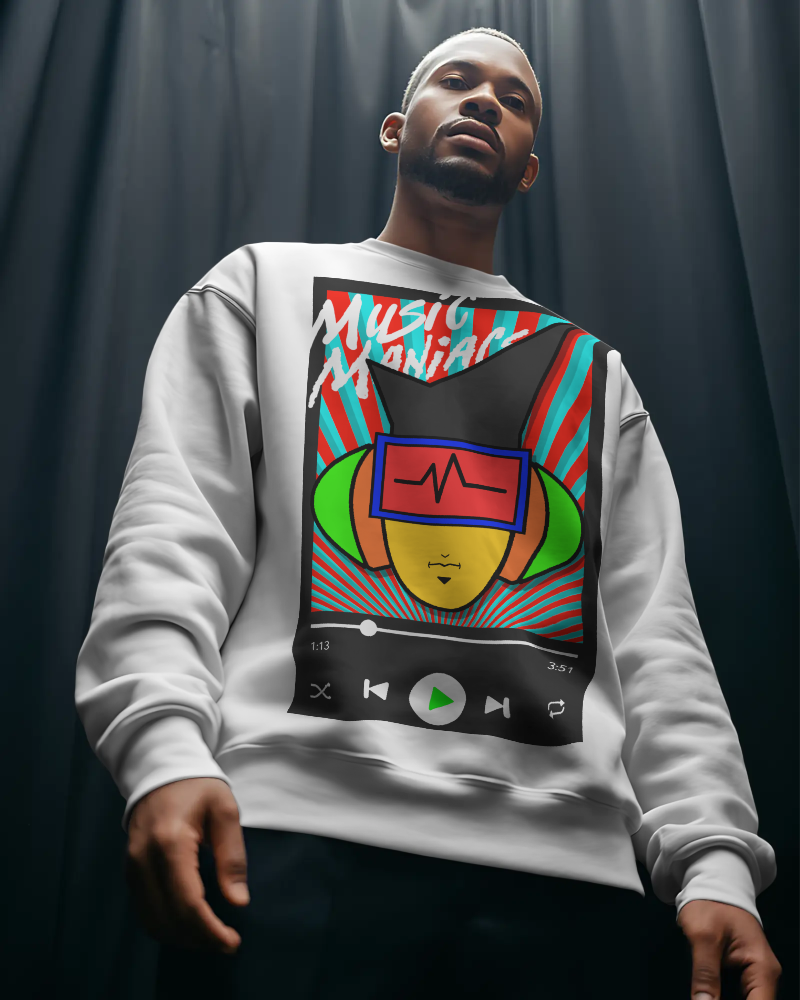 Press PLAY! Mann Graphic White Crewneck Sweatshirt