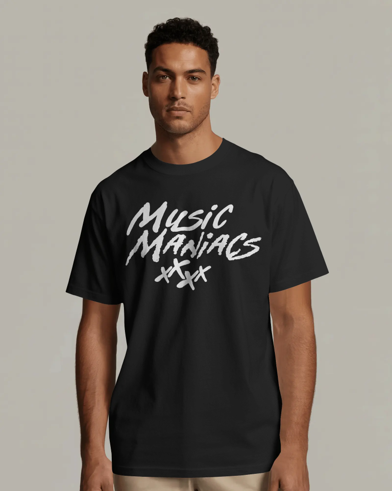 Stacked White Logo | Music Maniacs | Tee/T-Shirt | Music Lifestyle Culture Streetwear