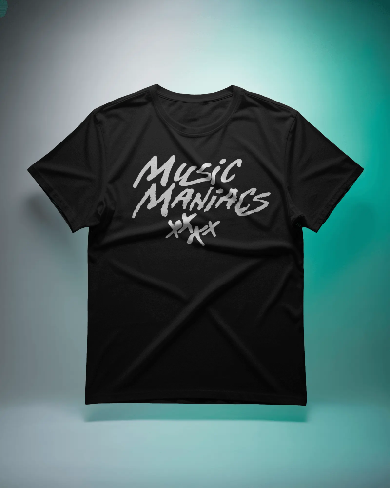 Stacked White Logo | Music Maniacs | Tee/T-Shirt | Music Lifestyle Culture Streetwear