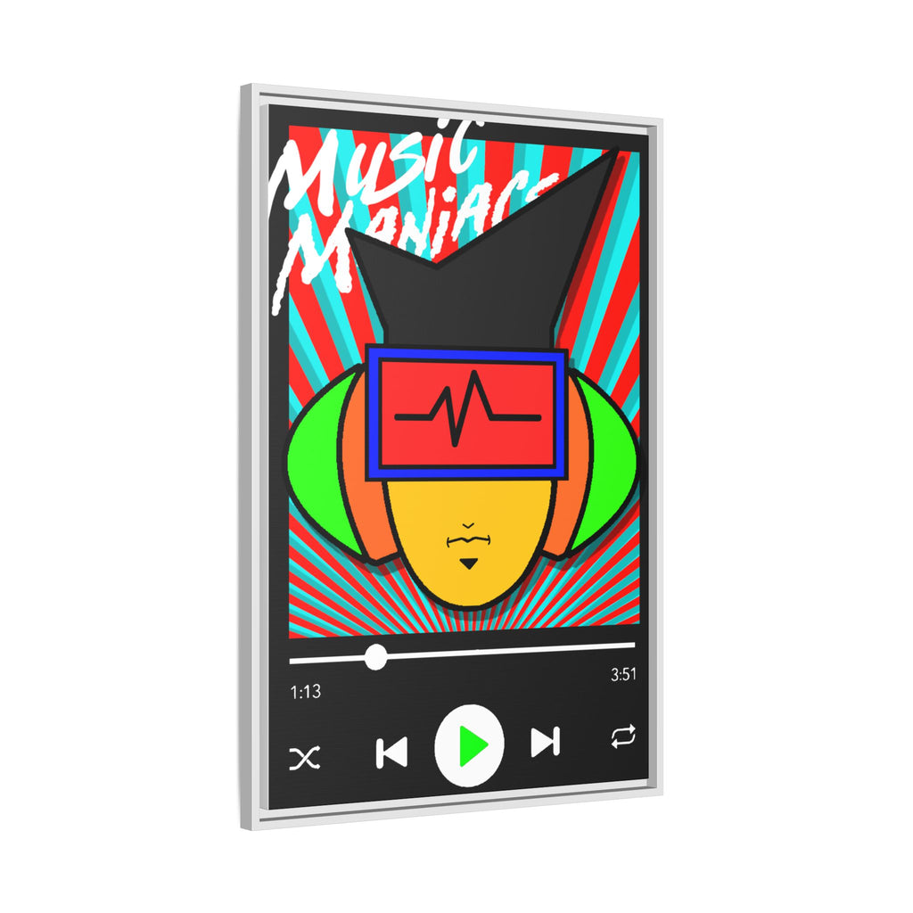 Press PLAY! Mann | Music Maniacs | Matte Framed Canvas | Pop Art Music Player Wall Art