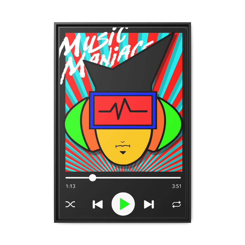 Press PLAY! Mann | Music Maniacs | Matte Framed Canvas | Pop Art Music Player Wall Art