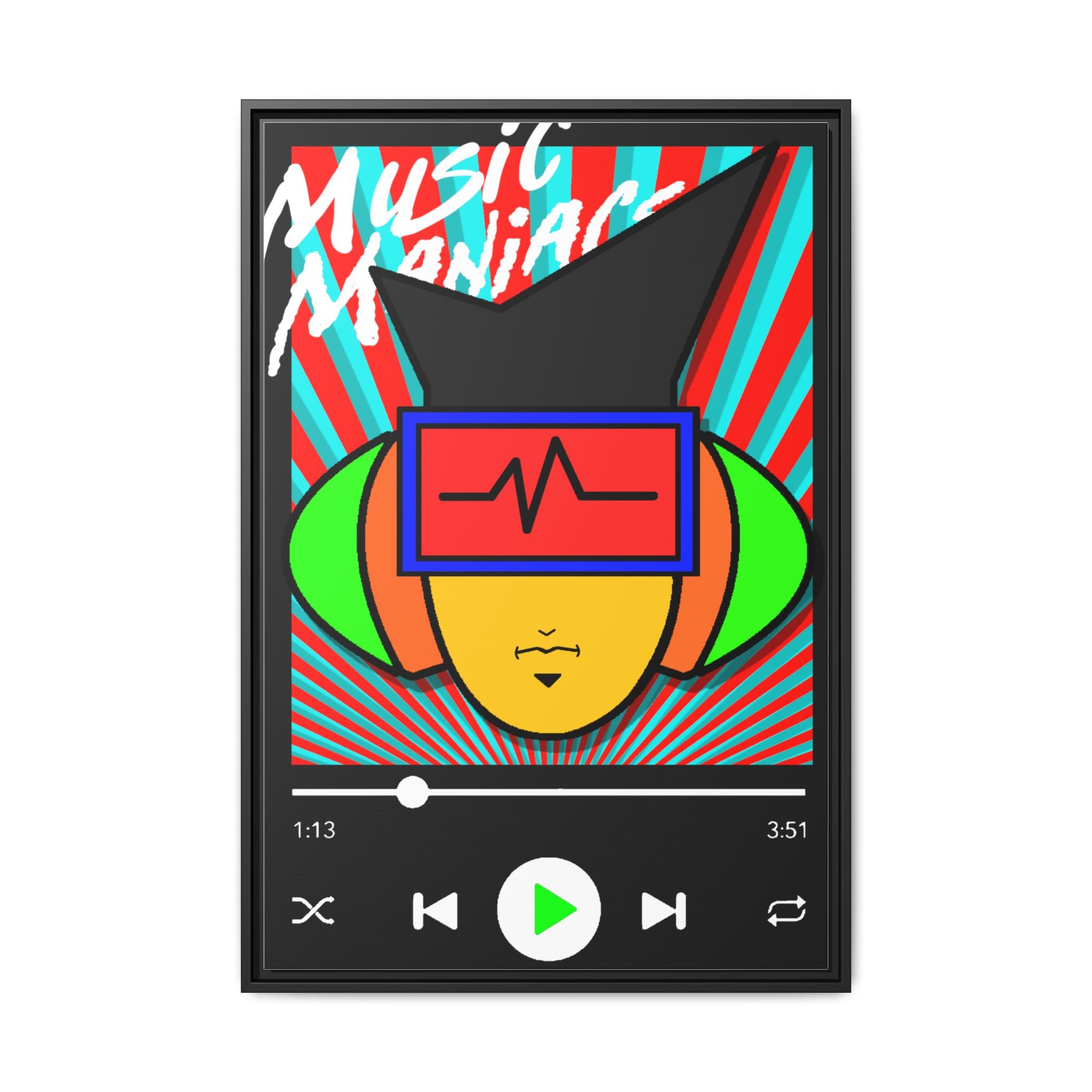 Press PLAY! Mann | Music Maniacs | Matte Framed Canvas | Pop Art Music Player Wall Art
