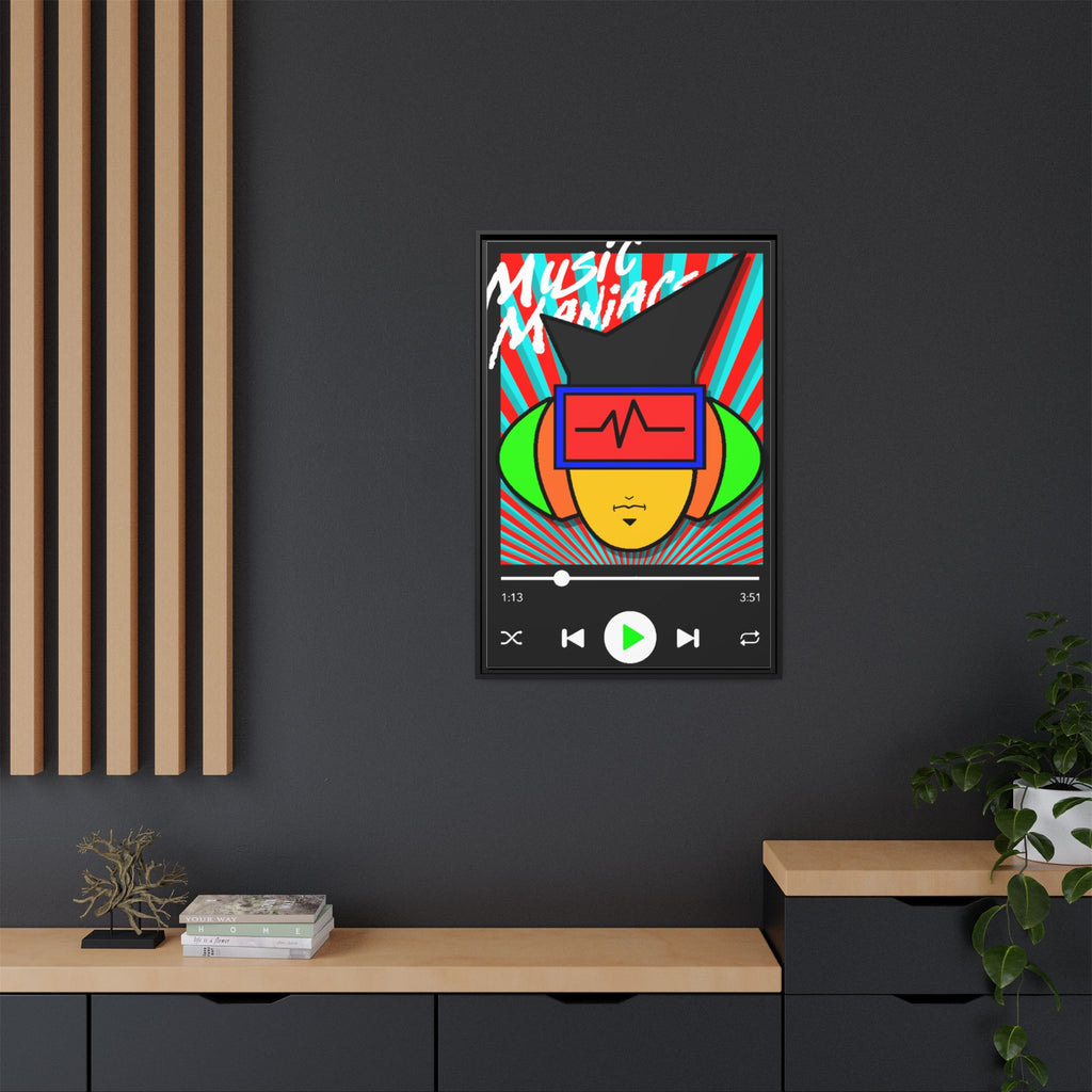 Press PLAY! Mann | Music Maniacs | Matte Framed Canvas | Pop Art Music Player Wall Art