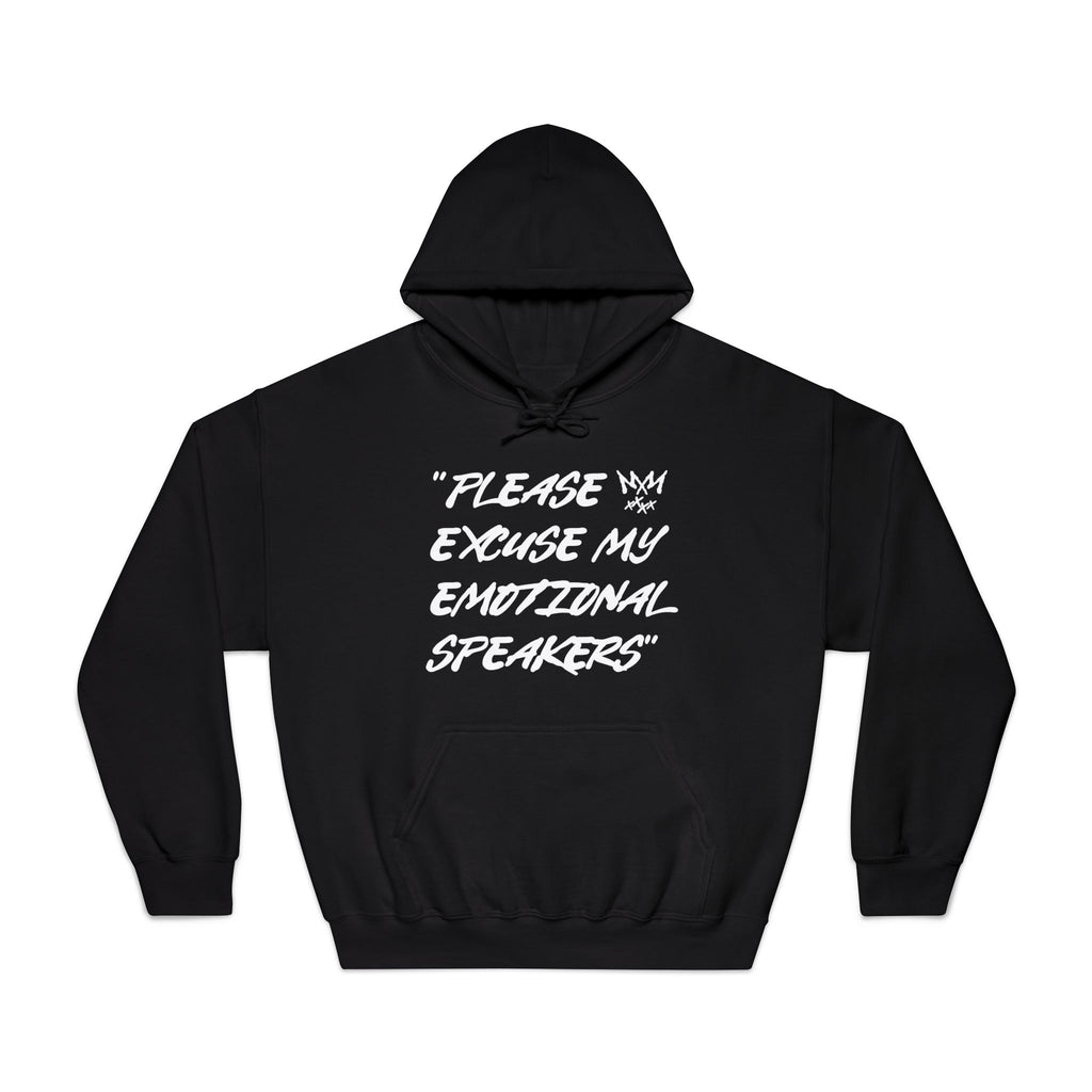 "Please Excuse My Emotional Speakers" | Music Maniacs | Black Hoodie | Speaker Emojis Back Print