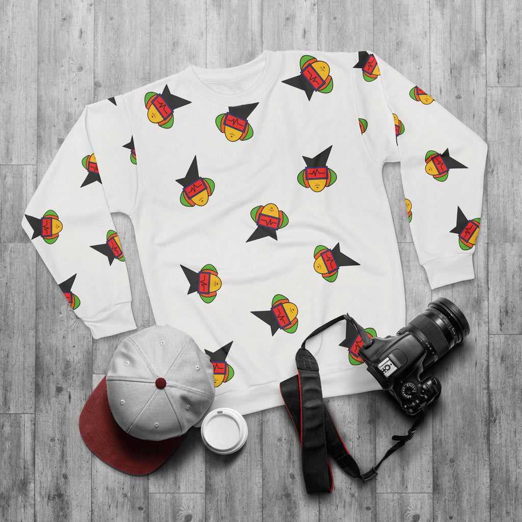 It's Mann Mann Faces All-Over Print White Crewneck Sweatshirt