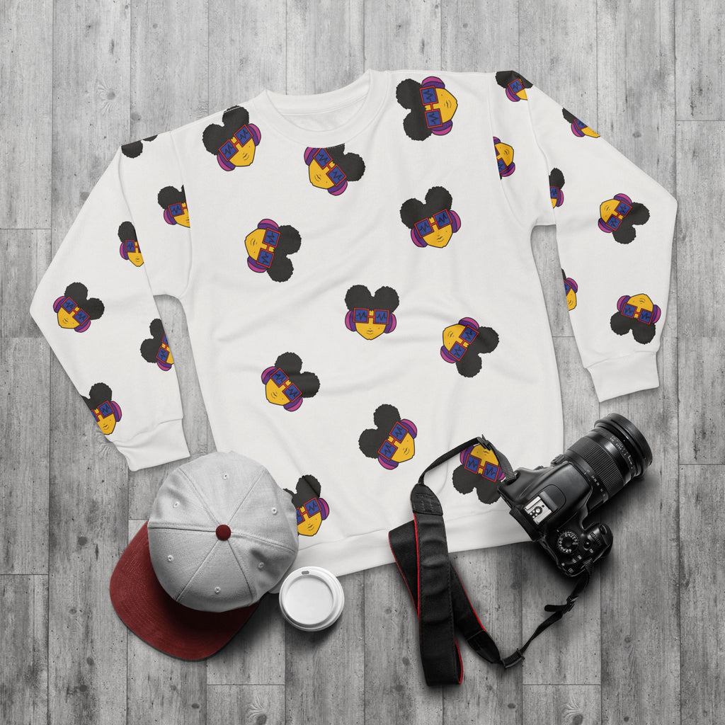 I'ts Prinzazz Faces All-Over Print White Crewneck Sweatshirt