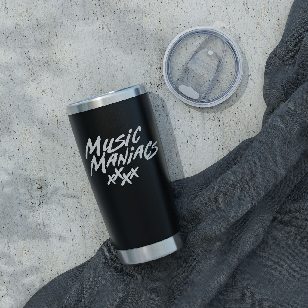 Stacked White Logo Black 20oz Tumbler — Insulated Travel Cup