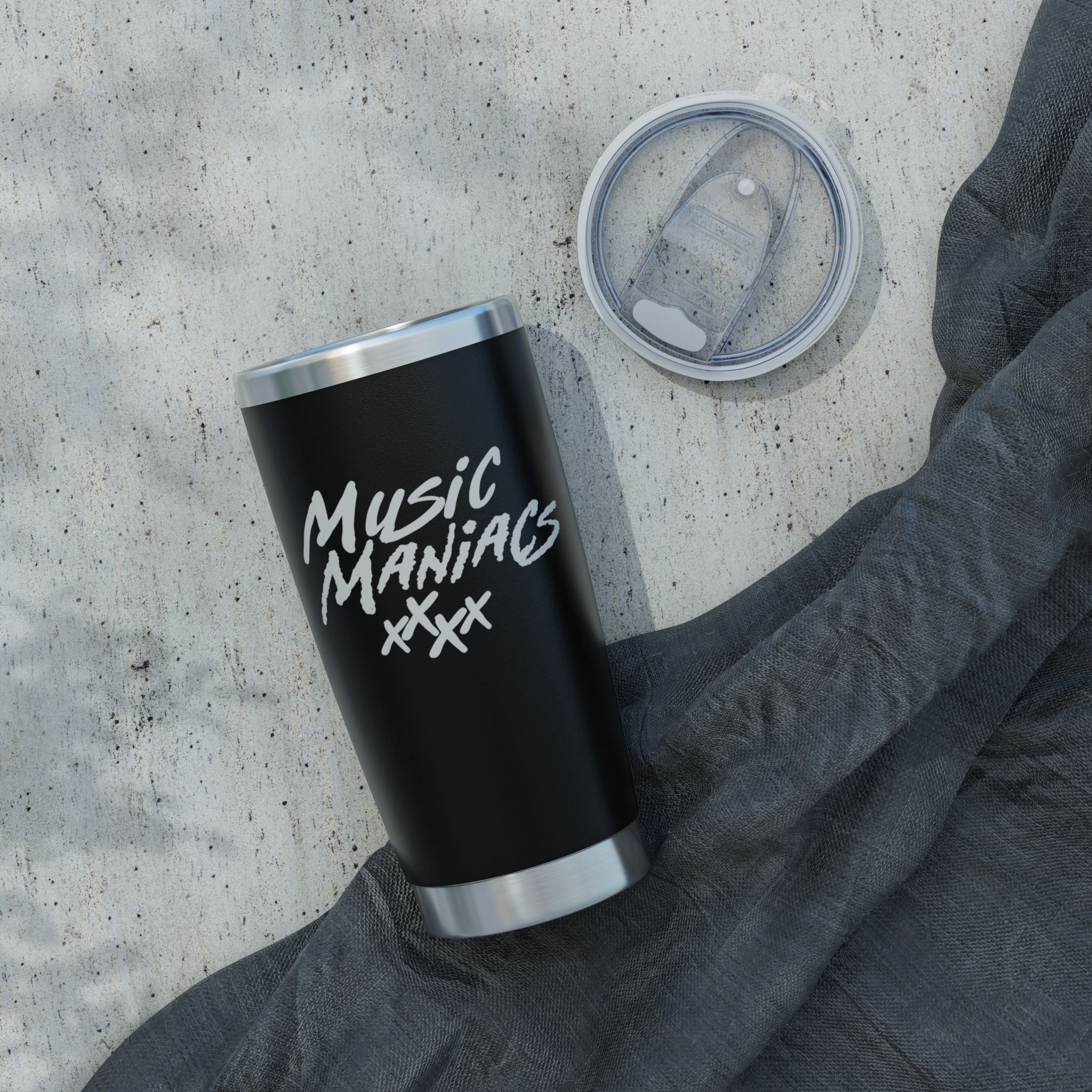 Stacked White Logo Black 20oz Tumbler — Insulated Travel Cup