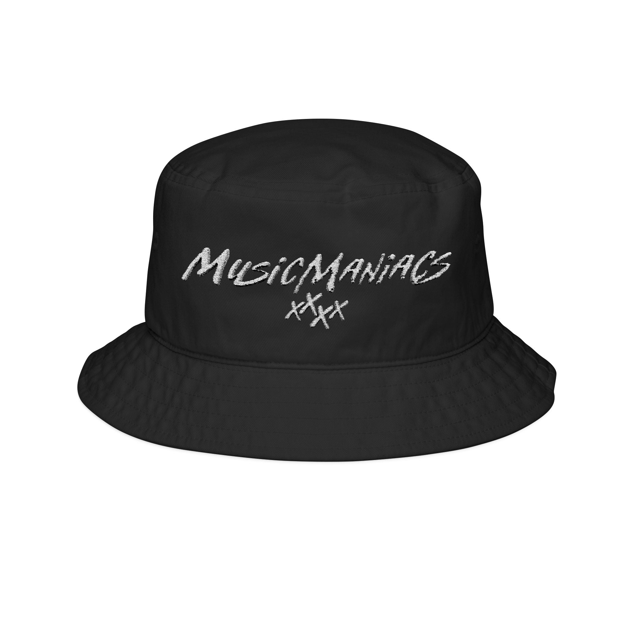 Long Stacked Logo Embroidered Logo Black Bucket Hat