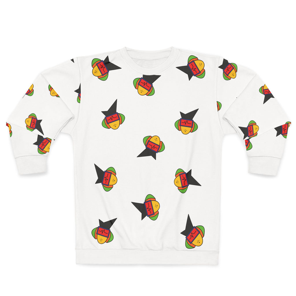 It's Mann Mann Faces All-Over Print White Crewneck Sweatshirt