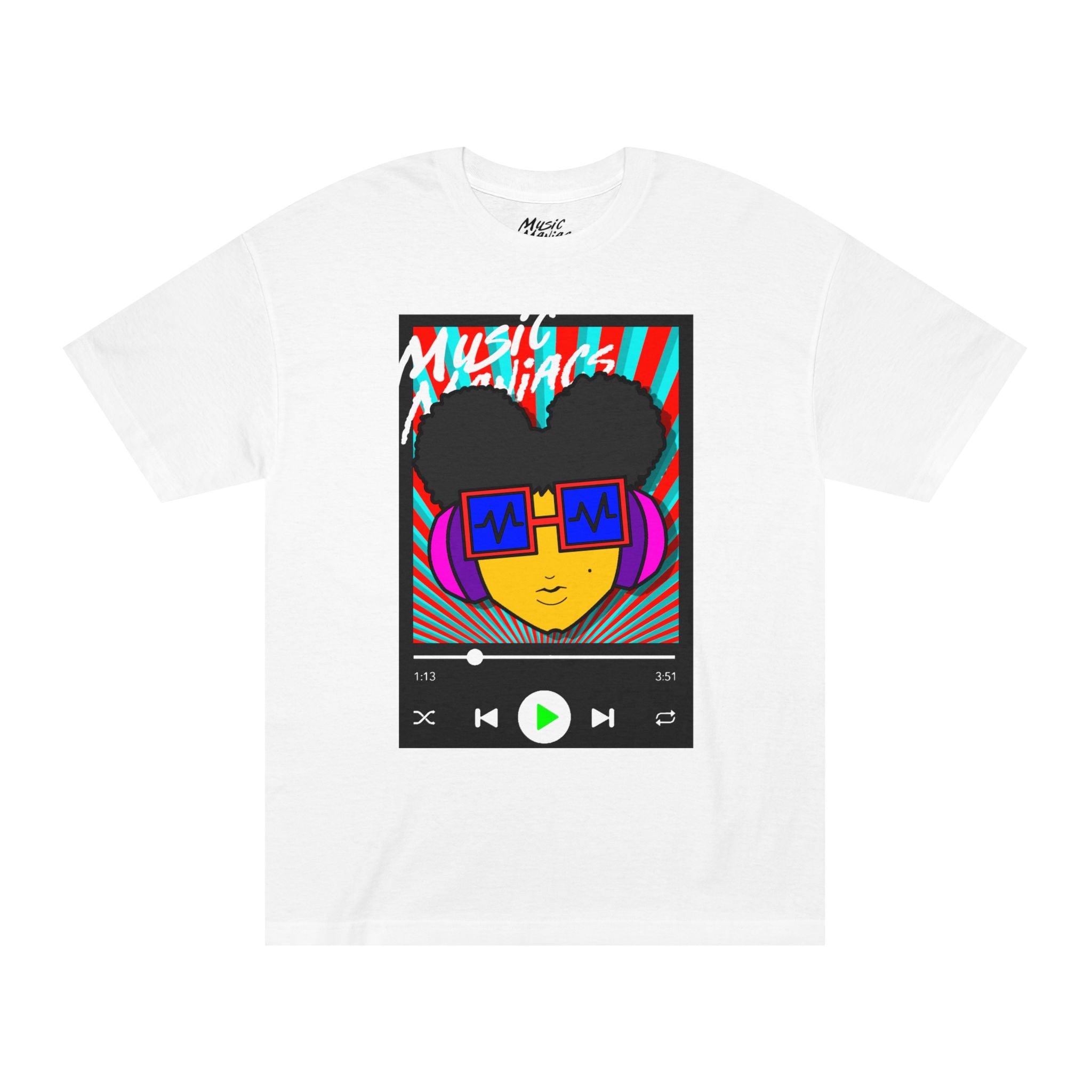 Press PLAY! Prinzazz | Music Maniacs | Graphic White T-shirt | Music Player Design Apparel