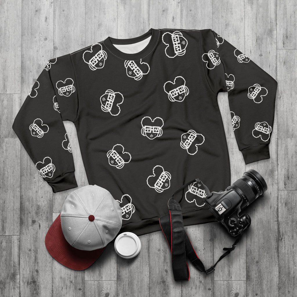 It's Prinzazz Faces All-Over Print Black Crewneck Sweatshirt